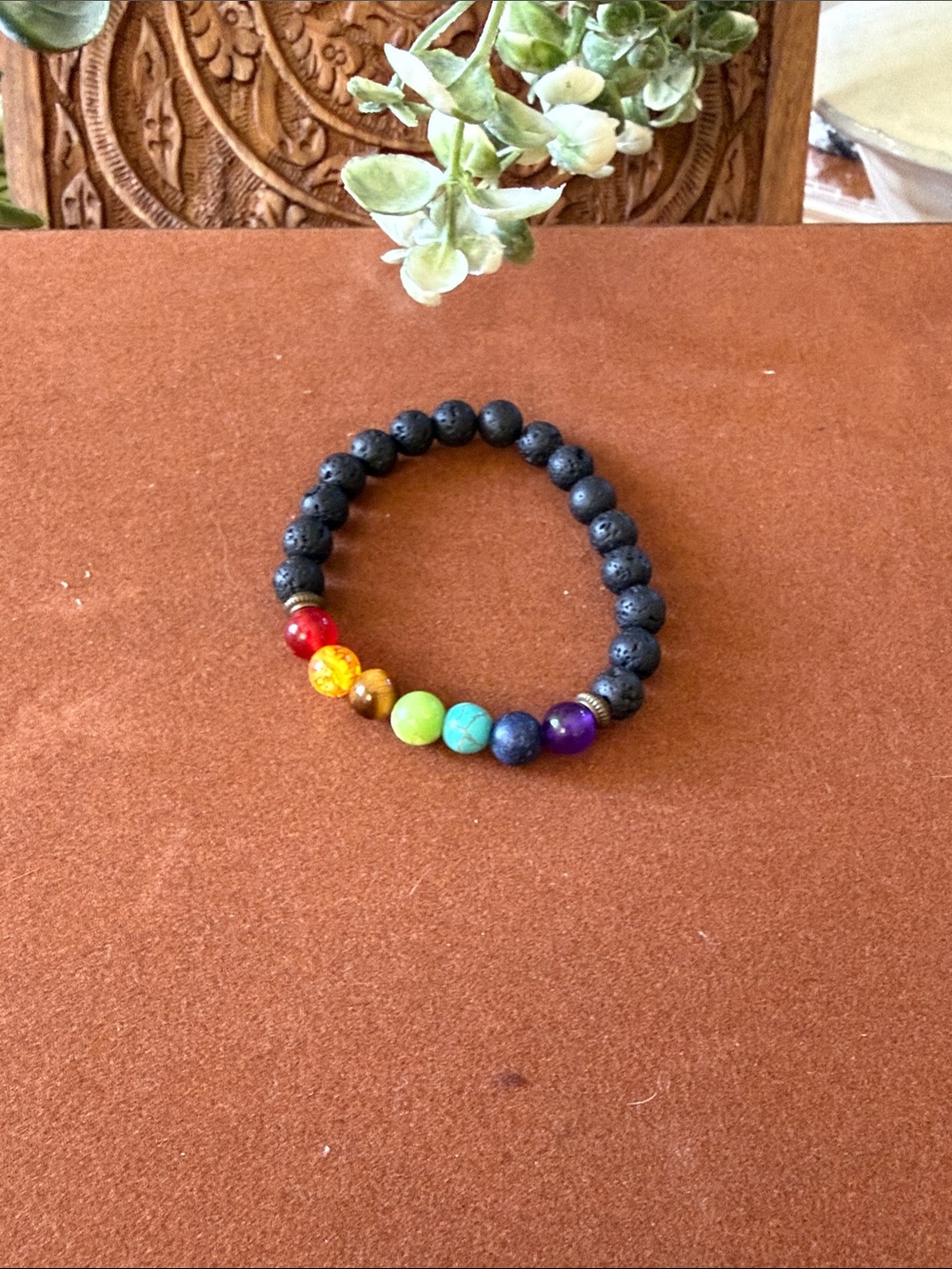 7 Chakra Natural Lava Stone Beaded Stretch Bracelet | Essential Oil Diffuser